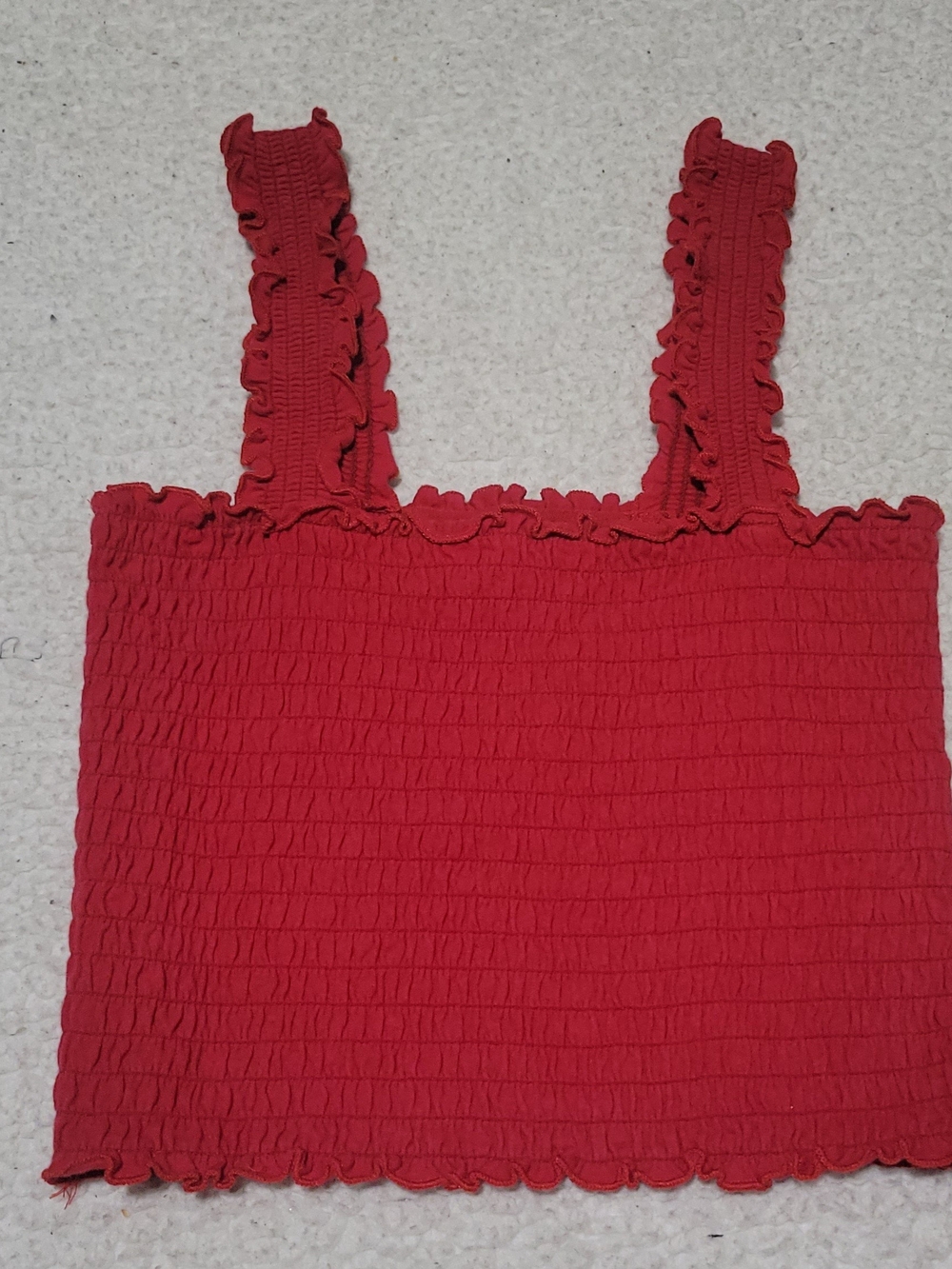 Hollister Red Smocked Ruffle Cropped Cami
